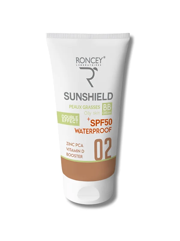 RONCEY SUNSHIELD - ÉCRAN WATERPROOF PEAU GRASSE SPF50+ TEINTE 02 50ML