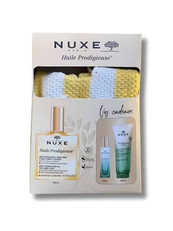 NUXE - HUILE PRODIGIEUSE 100ML+ PRODIGIEUX NEROLI DOUCHE 200ML, PARFUM 15ML ET SAC DE PLAGE OFFERTS