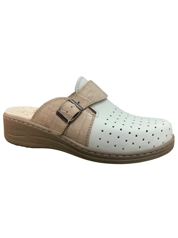 STI LIGHT - SABOTS ORTHOPEDIQUES BEIGE PERFORÉS DÉTAILS EN CROCCO FEMME