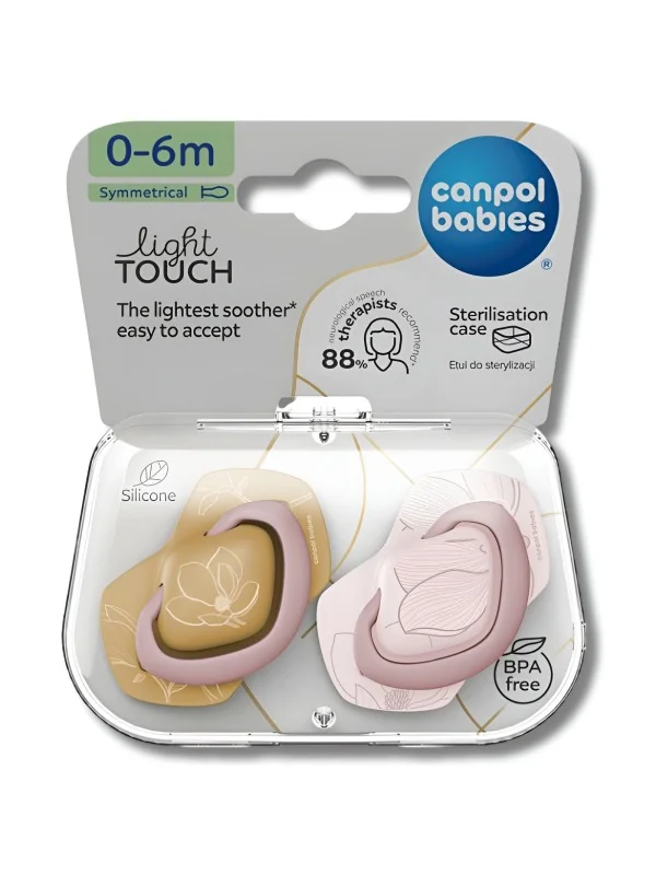 CANPOL BABIES - LOT DE 2 SUCETTES LIGHT TOUCH SOOTHER 0-6MOIS GOLD PINK
