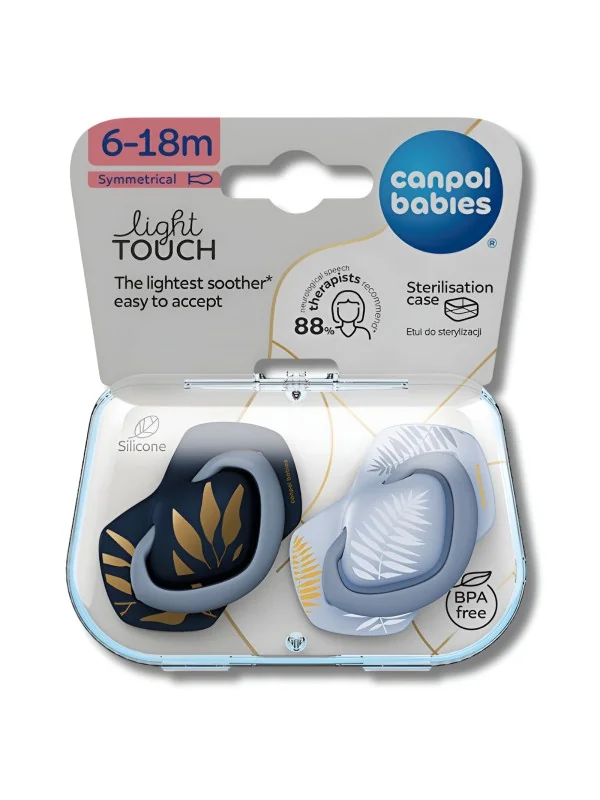 CANPOL BABIES - LOT DE 2 SUCETTES UNIVERSELLE 6-18MOIS LIGHT TOUCH BLEU 22/665