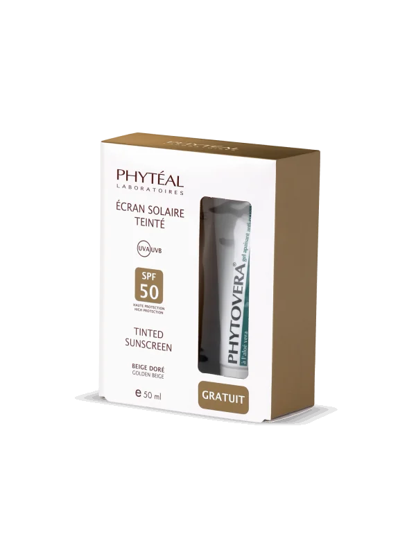 PHYTEAL ecran solaire teinte beige dore spf 50+ gel phytovera gratuit