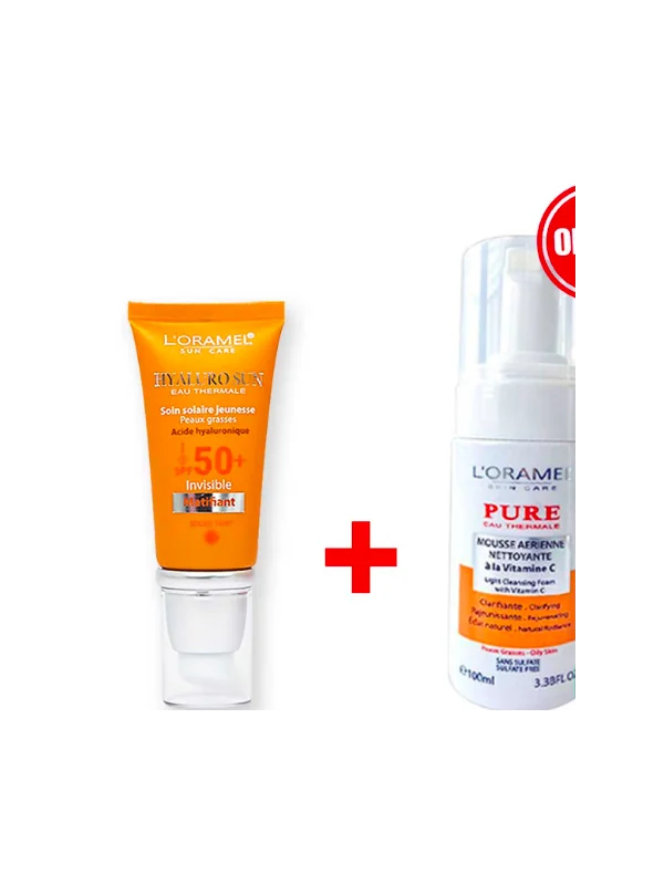 Pack L'Oramel écran solaire matifiant SPF50+ - 40ml + Mousse nettoyante Vitamine C - 100ml offerte
