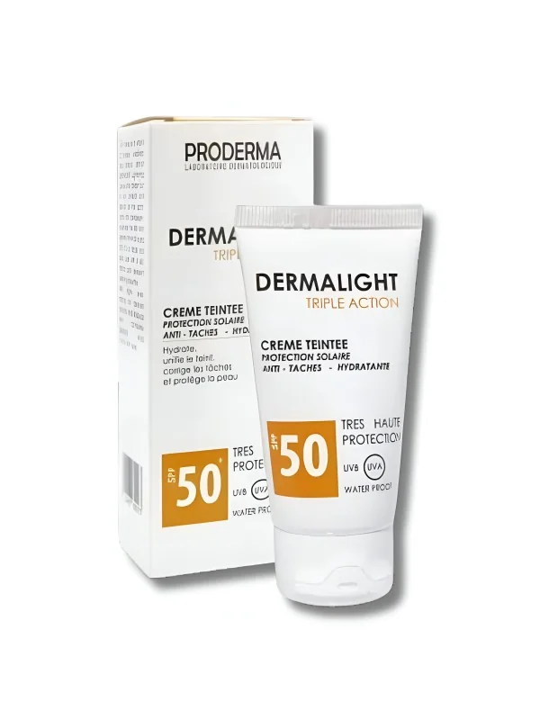 PRODERMA DERMALIGHT - CREME SOLAIRE TRIPLE ACTION TEINTE SPF 50+