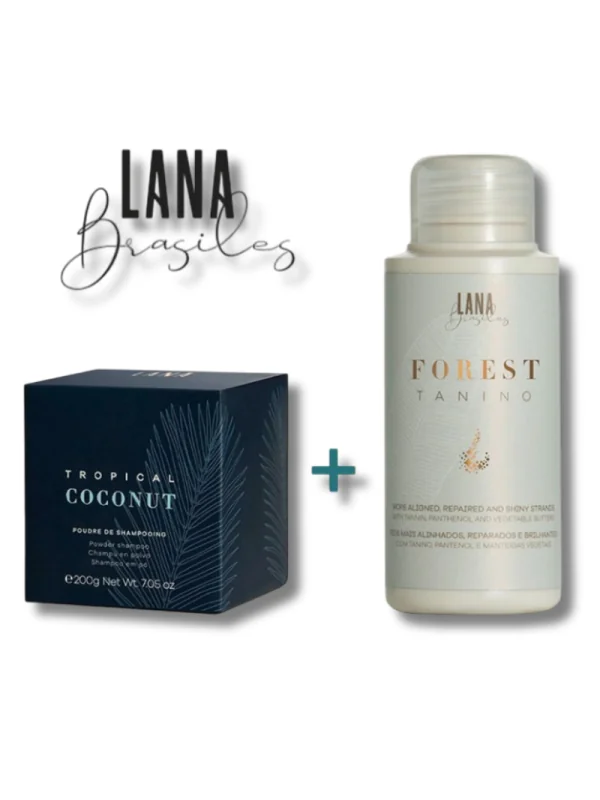 LANA BRASILES - KIT SOIN LISSANT SANS FORMOL "FOREST TANINO" 100ML + POUDRE DE SHAMPOOING 200G