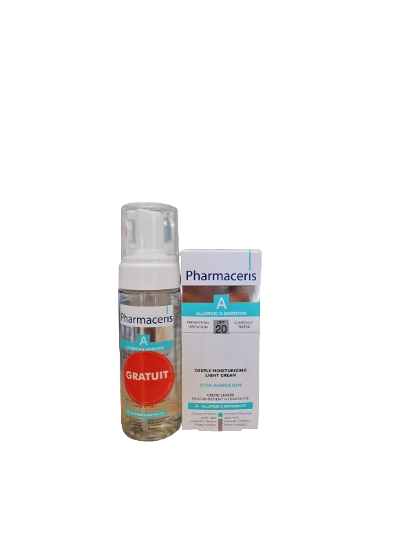 PHARMACERIS A COFFRET CREME HYDRATANTE LEGERE UV20+ MOUSSE NETTOYANTE POUR PEAU SENSIBLE